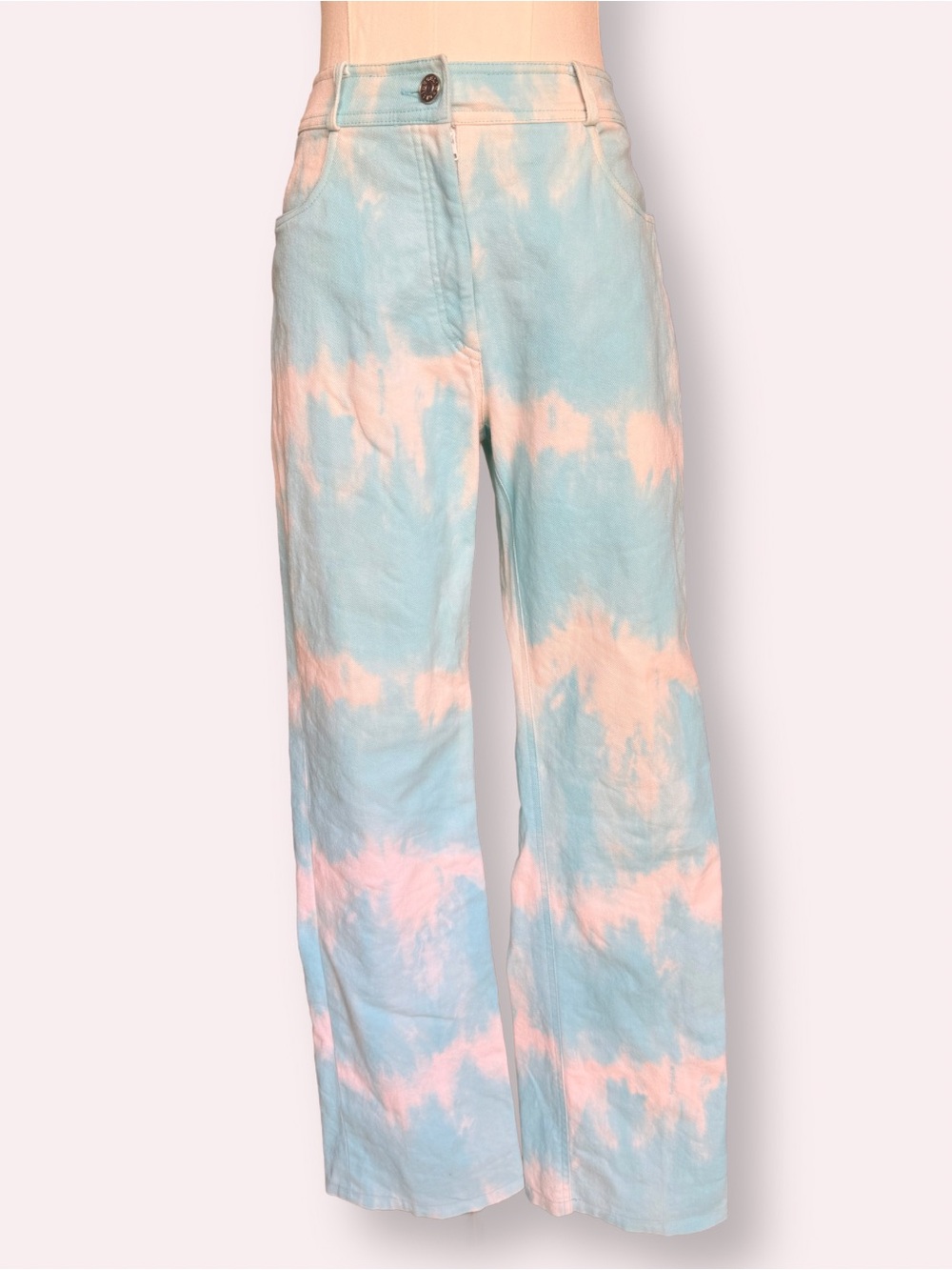 VINTAGE Celine Spring Summer 2000 Blue Tie Dye Cloud Print Jeans FR 38